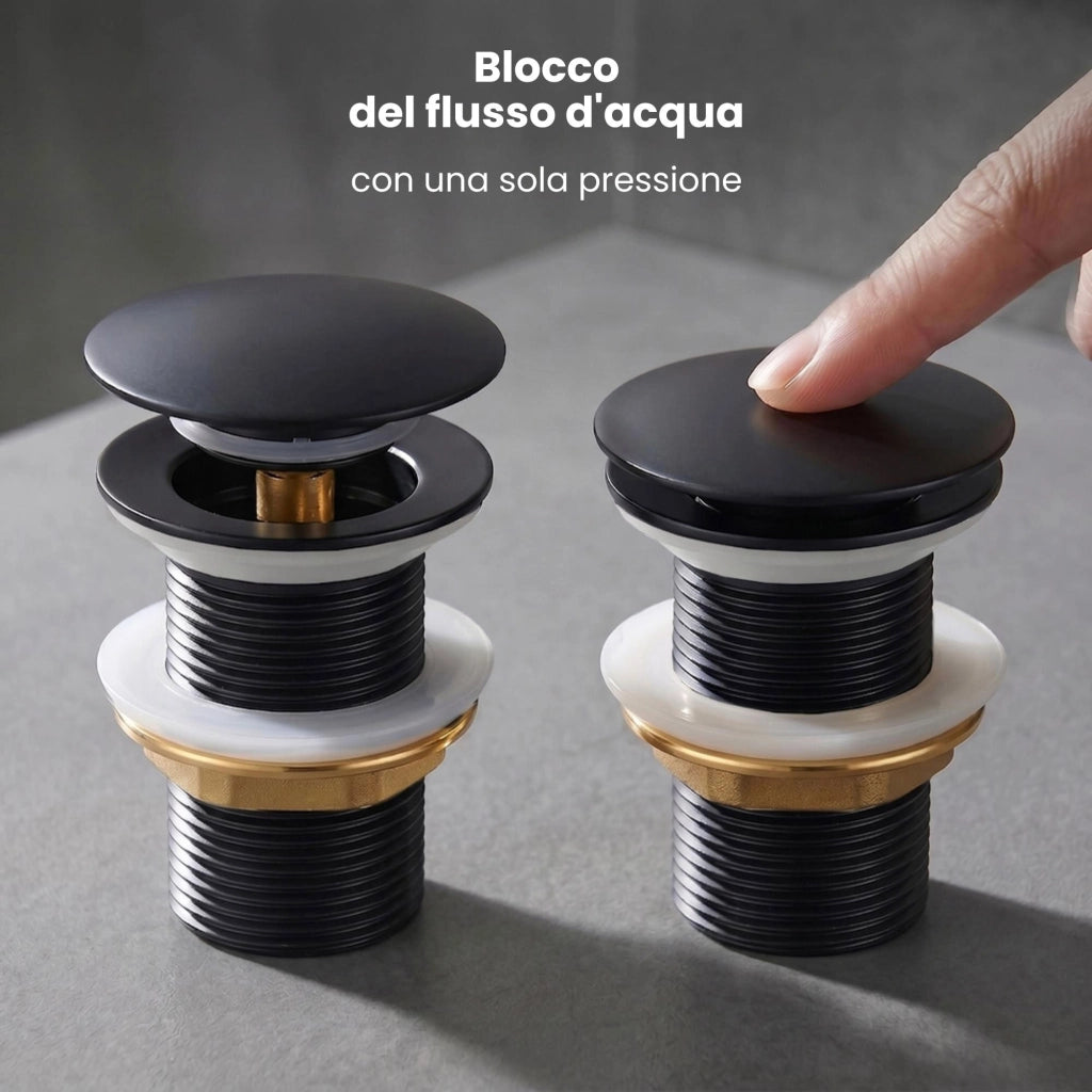 Piletta Click Clack lavabo senza troppo pieno acciaio inossidabile Nero