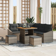 Set Divano da Giardino 8 Pezzi con Cuscini Grigio Polyrattan Acacia