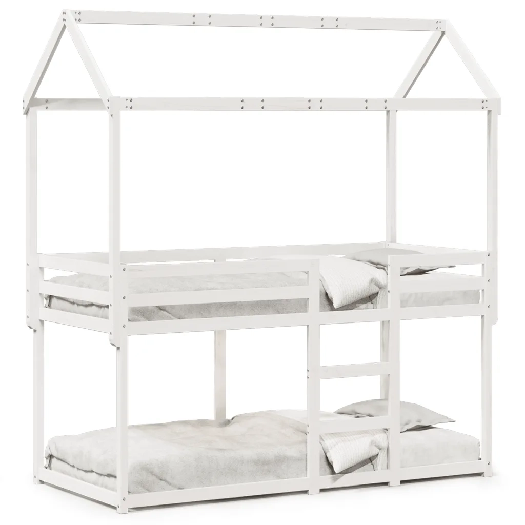 Letto a Castello senza Materasso Bianco 90x190cm Massello Pino