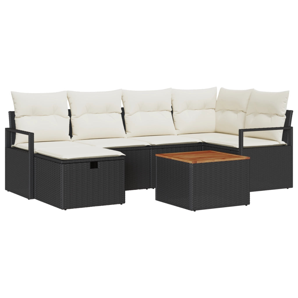 Set divano da giardino da 7 pezzi con cuscini in polyrattan nero