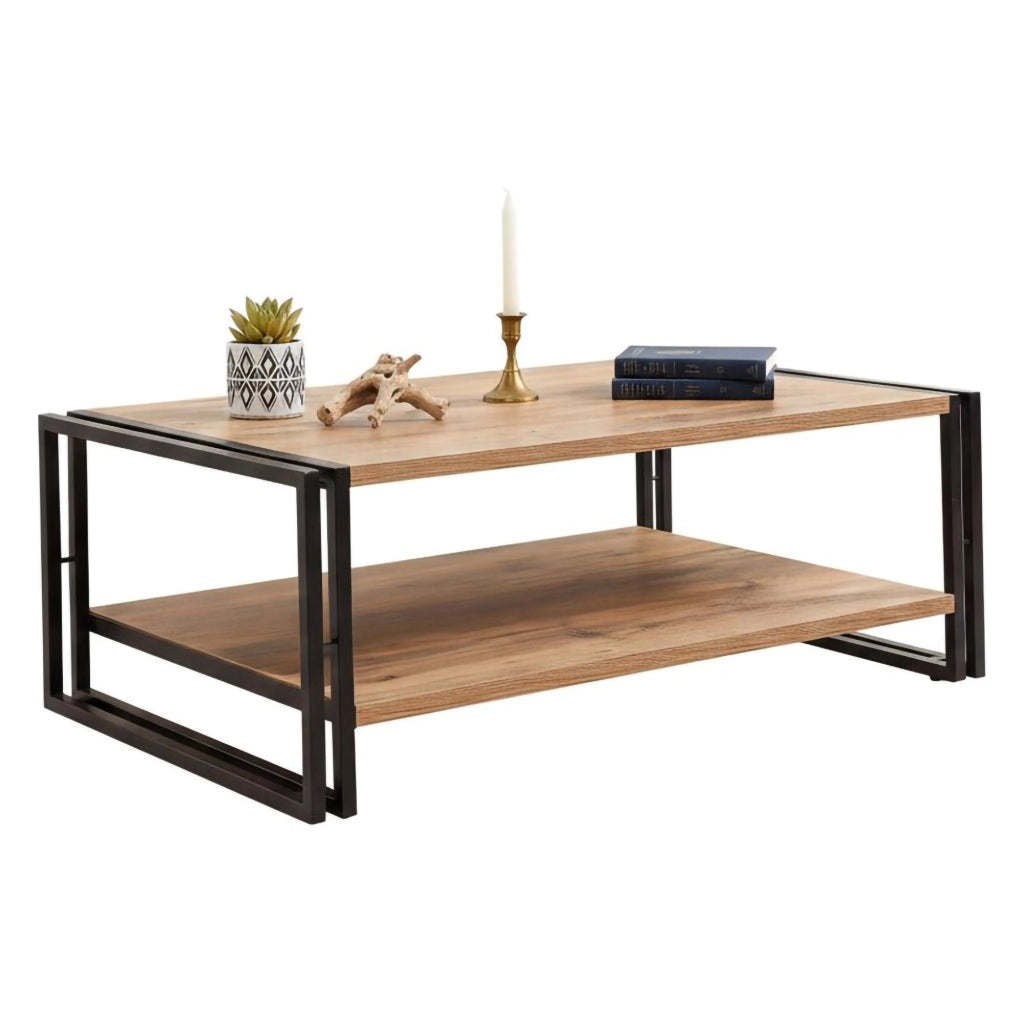 Tavolino da salotto Gioacchina, Tavolo basso da caffè, Portariviste per divano, Ripiano da soggiorno, 110x70h40 cm, Quercia e Nero