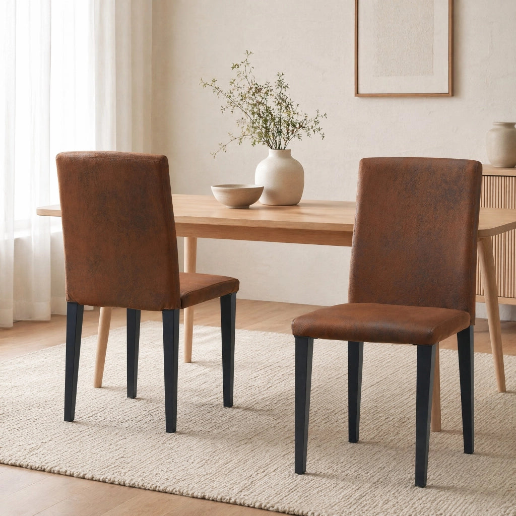 Sedia da pranzo Set di 2 schienale ergonomico e piedini antiscivolo in tessuto metallo Marrone Nero