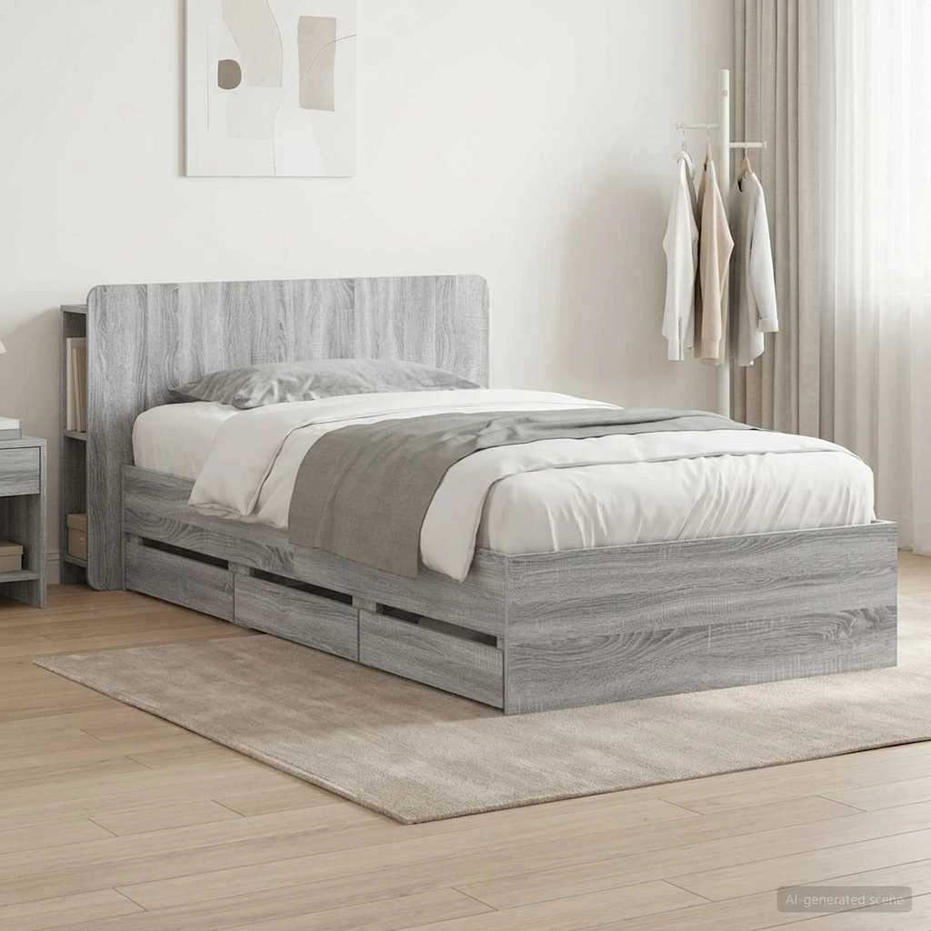 Struttura del letto con stoccaggio e testata Sonoma grigio 3433933