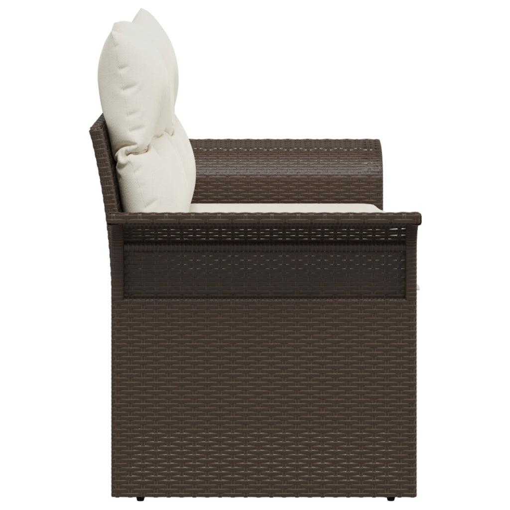 Divano da giardino a 2 posti con cuscini in polyrattan marrone