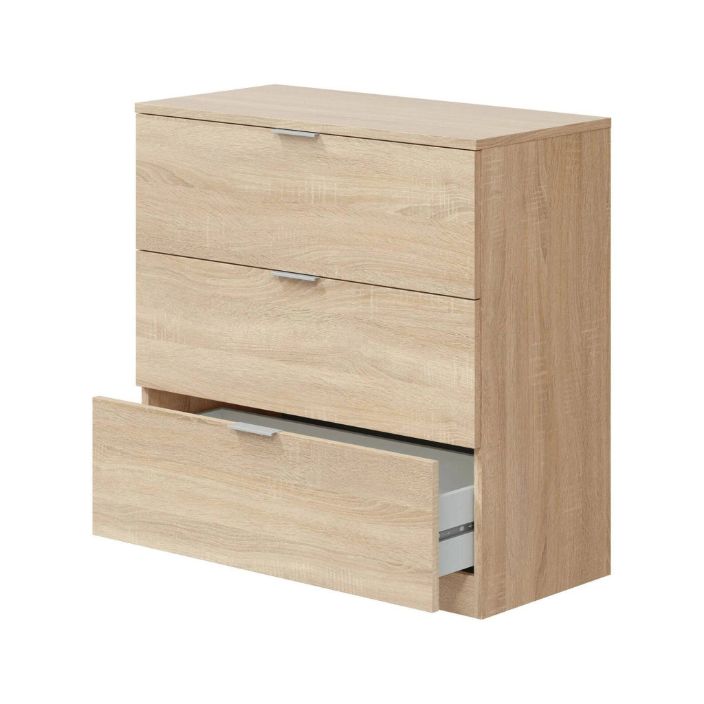 Cassettiera Garbino, Cassettiera camera da letto , Settimino a 3 cassetti, 77x38h80 cm, Rovere