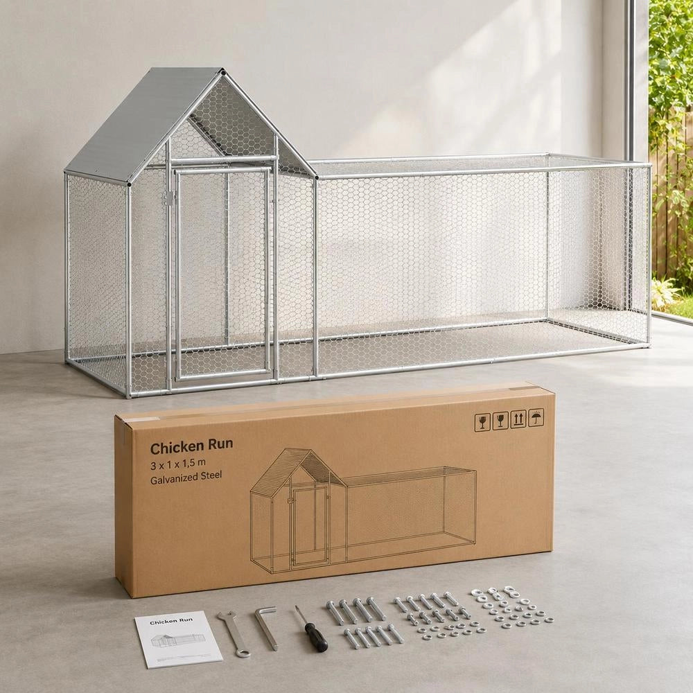 Chicken Coop 3x1x1.5 M Galvanized Steel