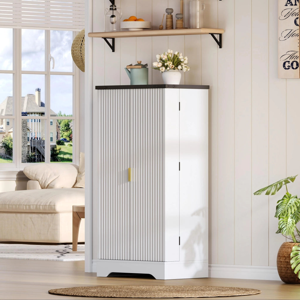 Dispensa alta con LED, 2 ante, ripiani regolabili e vani su porta, per cucina e soggiorno, bianco, 120 × 60,5 × 40 cm