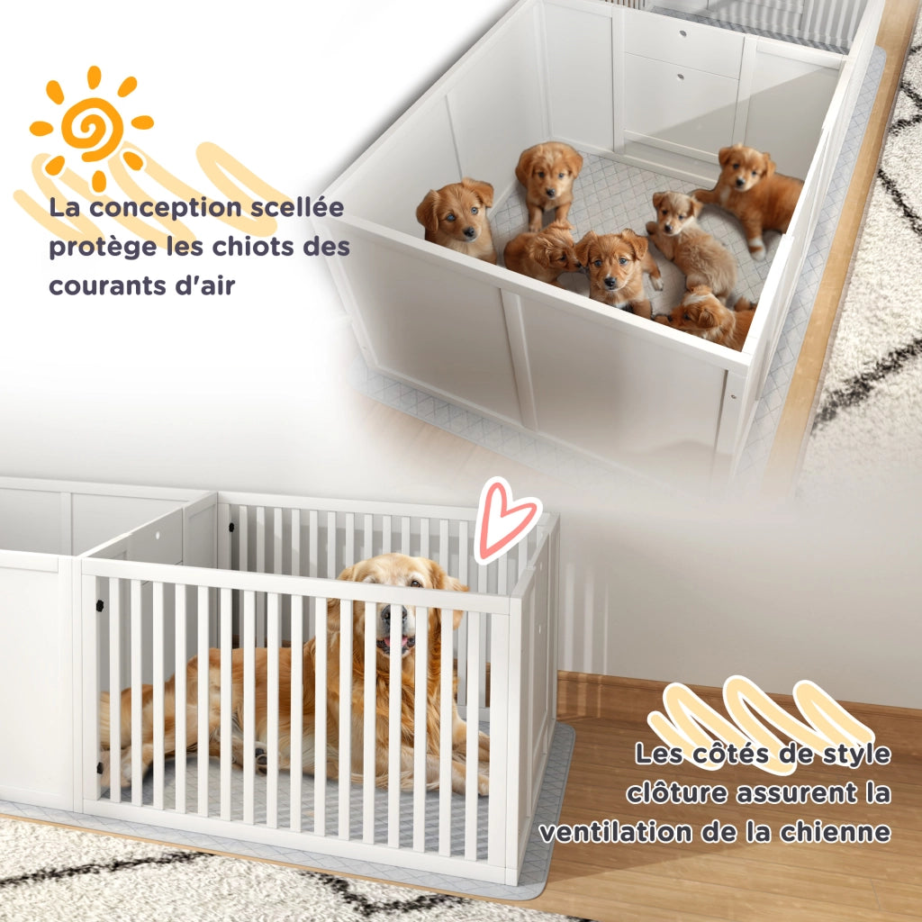 Box parto per cani e cuccioli ¨C zephmum ¨C bianco 166x80x50 cm