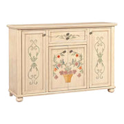 Madia credenza in legno 4 porte avorio pennellato e decori l.159 p.49 h.107 - Mobili 2G