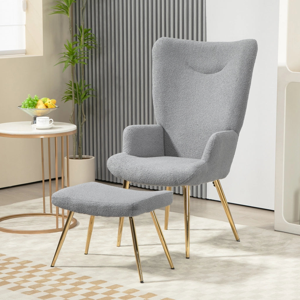 Poltrona con Poggiapiedi ¨C Zephmum ¨C Grigio Boucl¨¦ Tessuto Dondolo