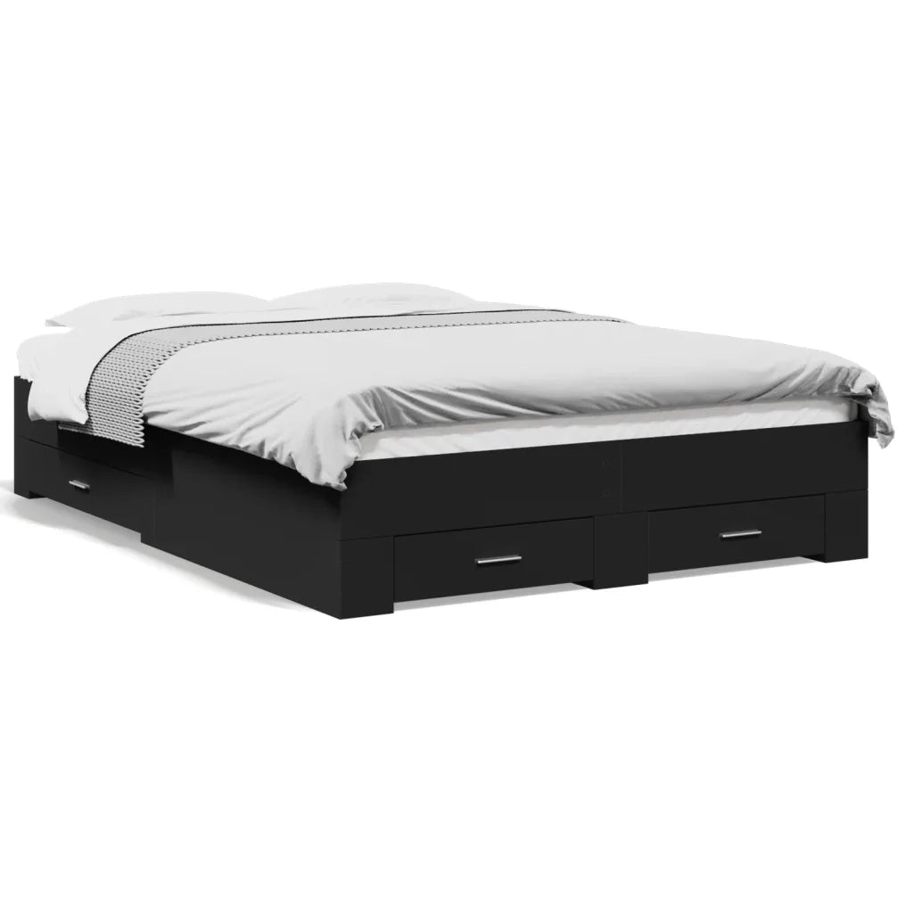 Letto matrimoniale | Letto per adulti | Giroletto con Cassetti Nero 140x190 cm in Legno Multistrato