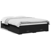 Letto matrimoniale | Letto per adulti | Giroletto con Cassetti Nero 140x190 cm in Legno Multistrato