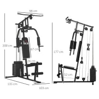 Stazione Fitness con Pesi da 45kg per Allenamento a Casa, 135x103x210cm, Nero