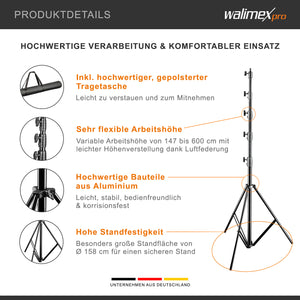 AIR Jumbo 600 Stativo per luci max 22,5 kg Cavalletto fotografico con altezza fino a 600 cm, in alluminio, Treppiedi con attacco per apparecchiature foto e video