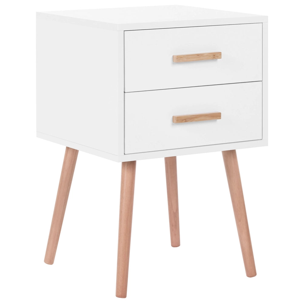 Comodino di colore Bianco 2 Cassetti Gambe in Legno Massello 40 cm stile Scandinavo