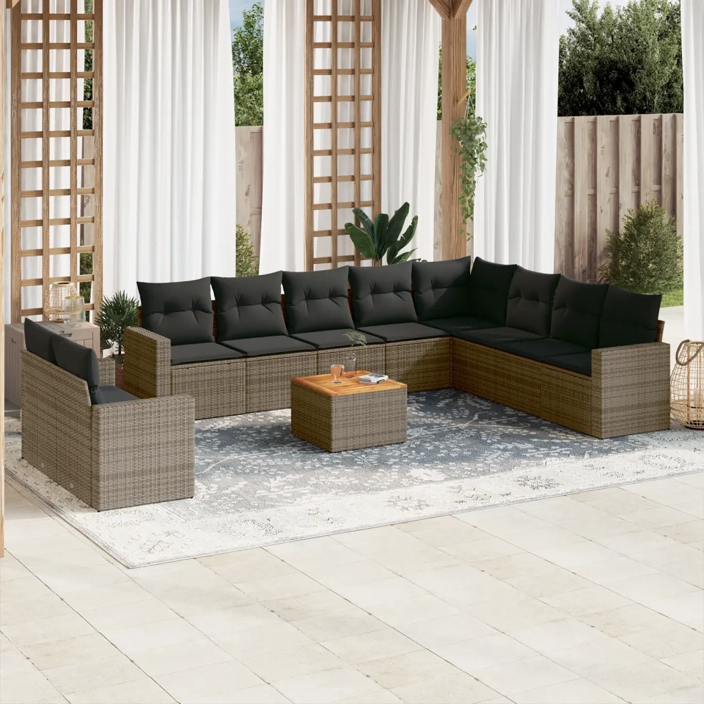 Set Divani da Giardino 11 pz con Cuscini in Polyrattan Grigio 3256529