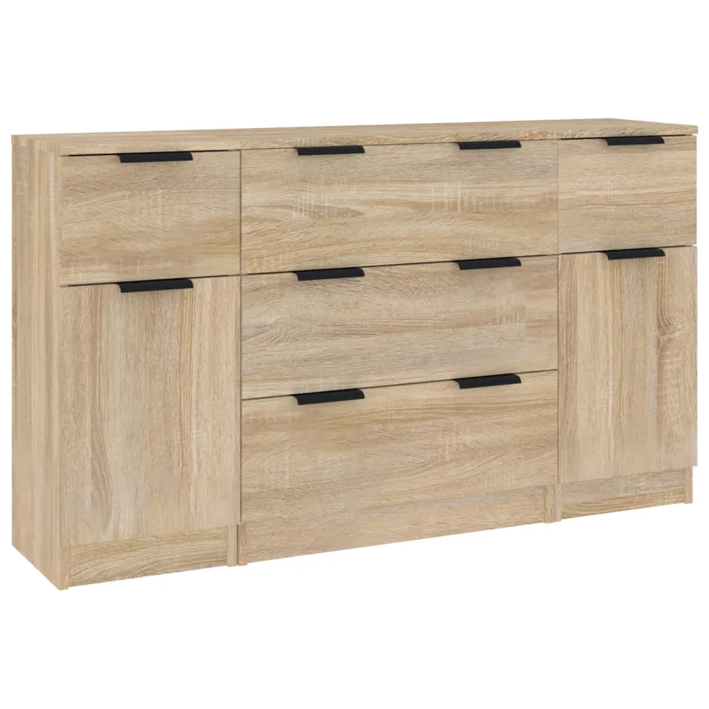 Set di Credenze 3 pz | Madia | Buffet da pranzo | Armadio da pranzo Rovere Sonoma in Legno Multistrato