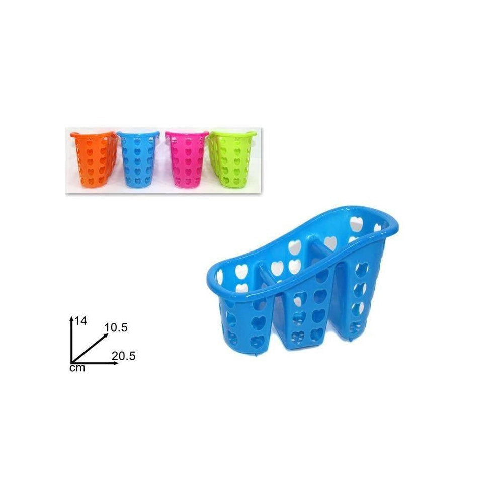 Trade Shop - Cestino Scolaposate Scola Portaposate 3 Scomparti Cucina Plastica Colorato Cuori -