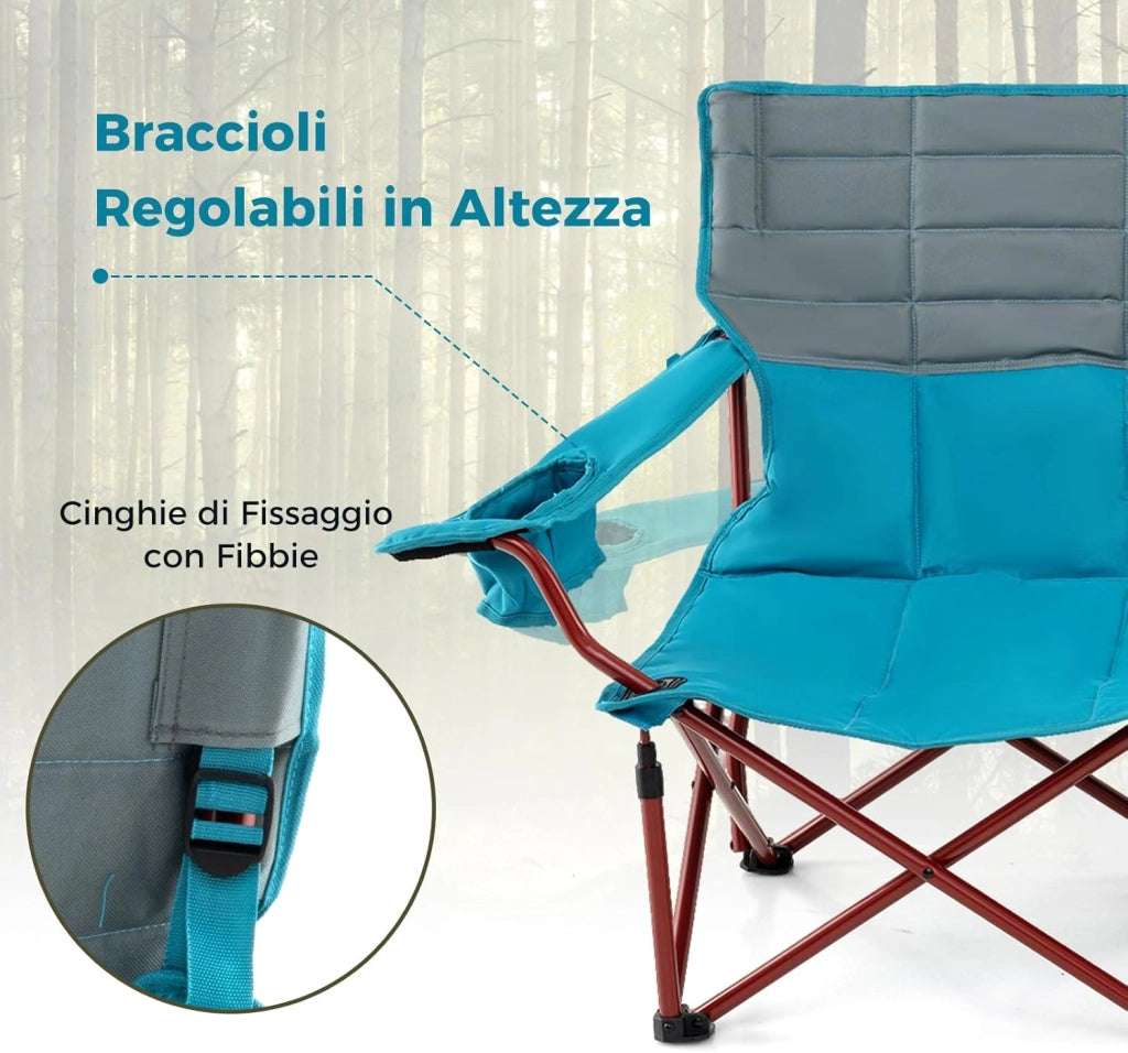 Sedia da Campeggio per 2/3 Persone, Divano per Picnic Pieghevole con Braccioli Regolabili e Portabicchieri, Sedia da Esterno Portatile con Borsa da Trasporto (147 x 69 x 82 cm,Blu)
