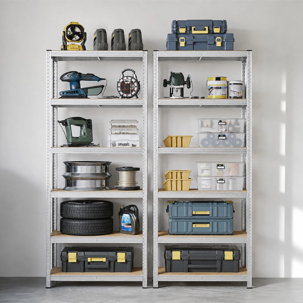 Set 2 Scaffali Metallici Modulari 180x90x40 cm 6 Ripiani in MDF Portata 875 kg Totali Montaggio ad Incastro Scaffalatura Garage Cantina Magazzino Officina Grigio