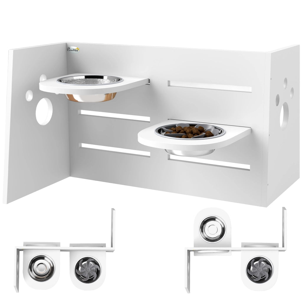 Sostegno per ciotole per cani ¨C zephmum ¨C 2 scodelle in acciaio inox, bianco