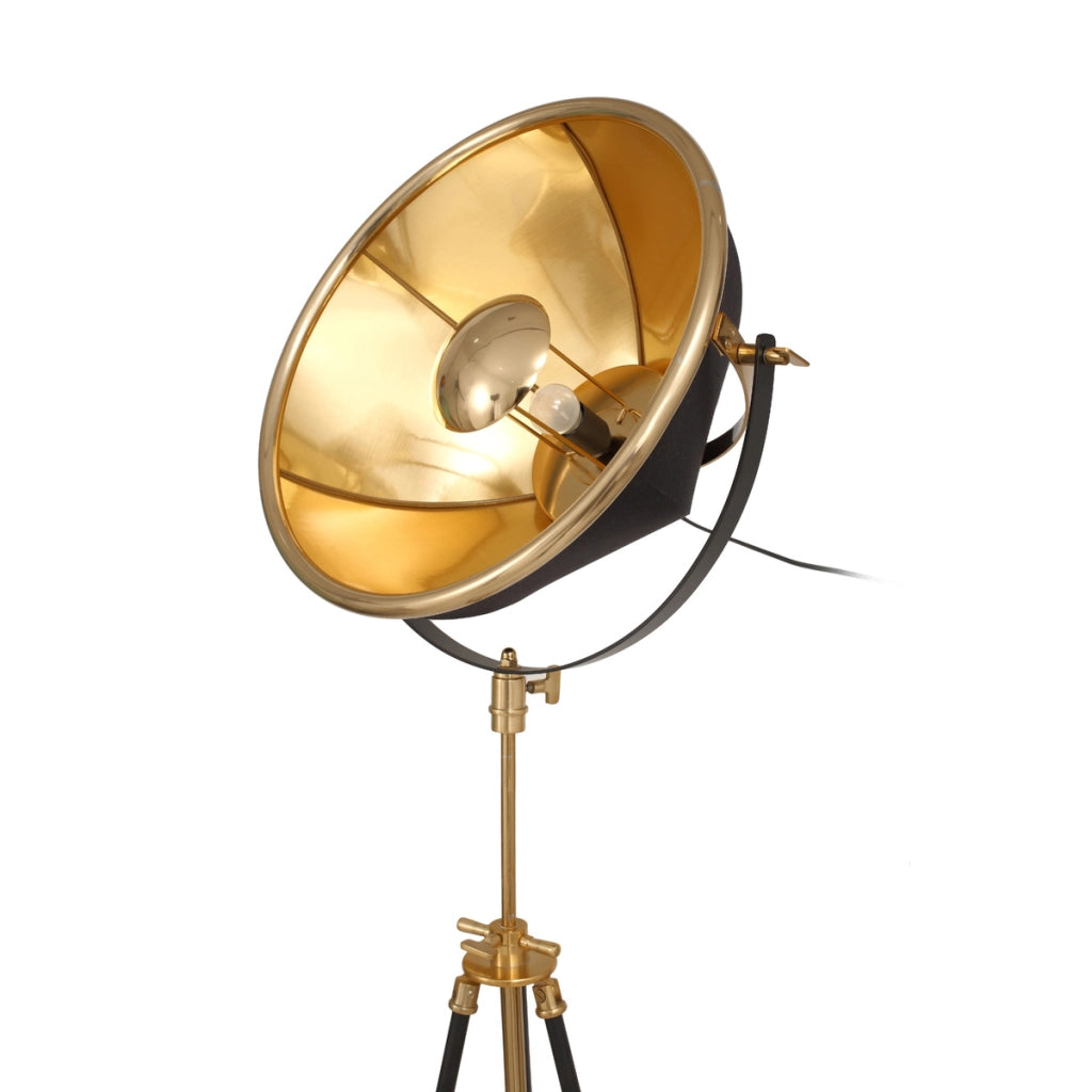 Lampada da terra a treppiede Bowie in acciaio nero e oro