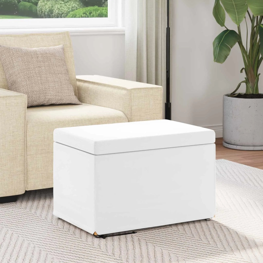 Pouf Bianco Pelle Sintetica e Legno Ingegnerizzato 876772