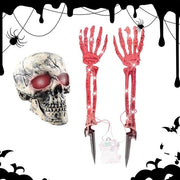 Decorazione di giardino a LED a forma di mano scheletrica | 3 pezzi manichini di mano per Halloween - Palizzata di giardino realistica a forma di scheletro.