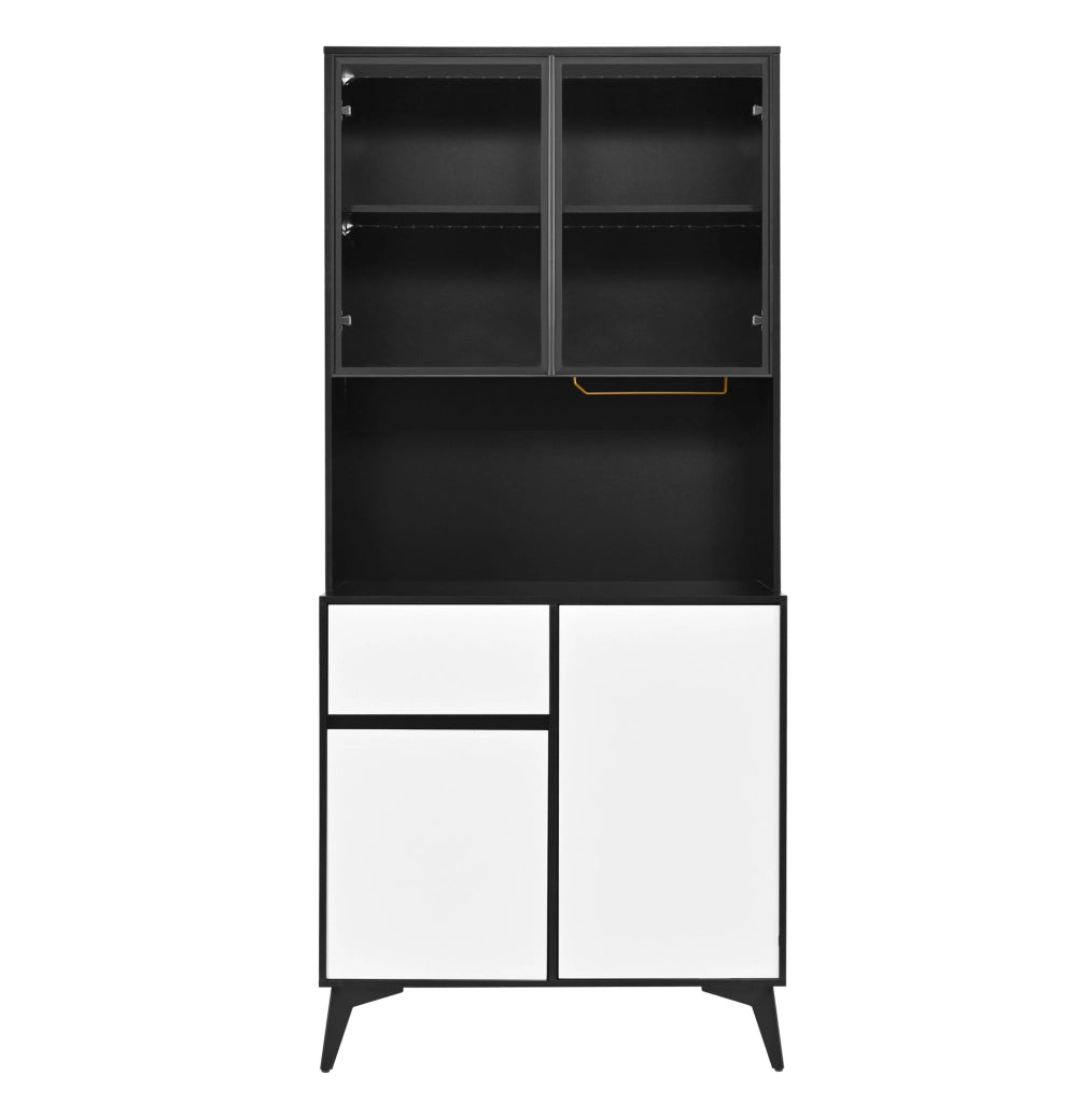Mobile alto 80x40x180 cm con LED regolabile via app, vetro, MDF bianco e nero