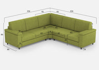 Divano Angolare 5 Posti 226x226x85 cm Marrak in Tessuto Verde