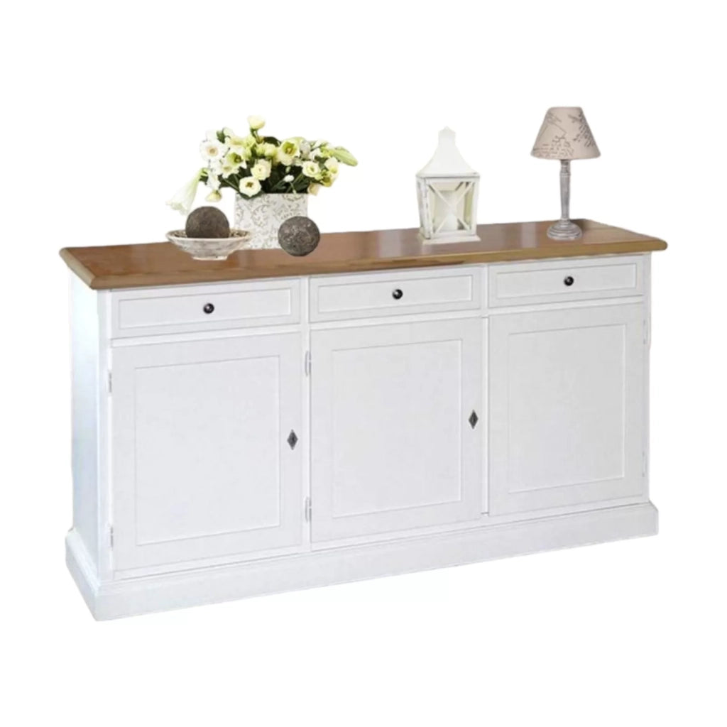 Madia credenza in legno 3 porte shabby chic bicolore 156x42x85 - Mobili 2G