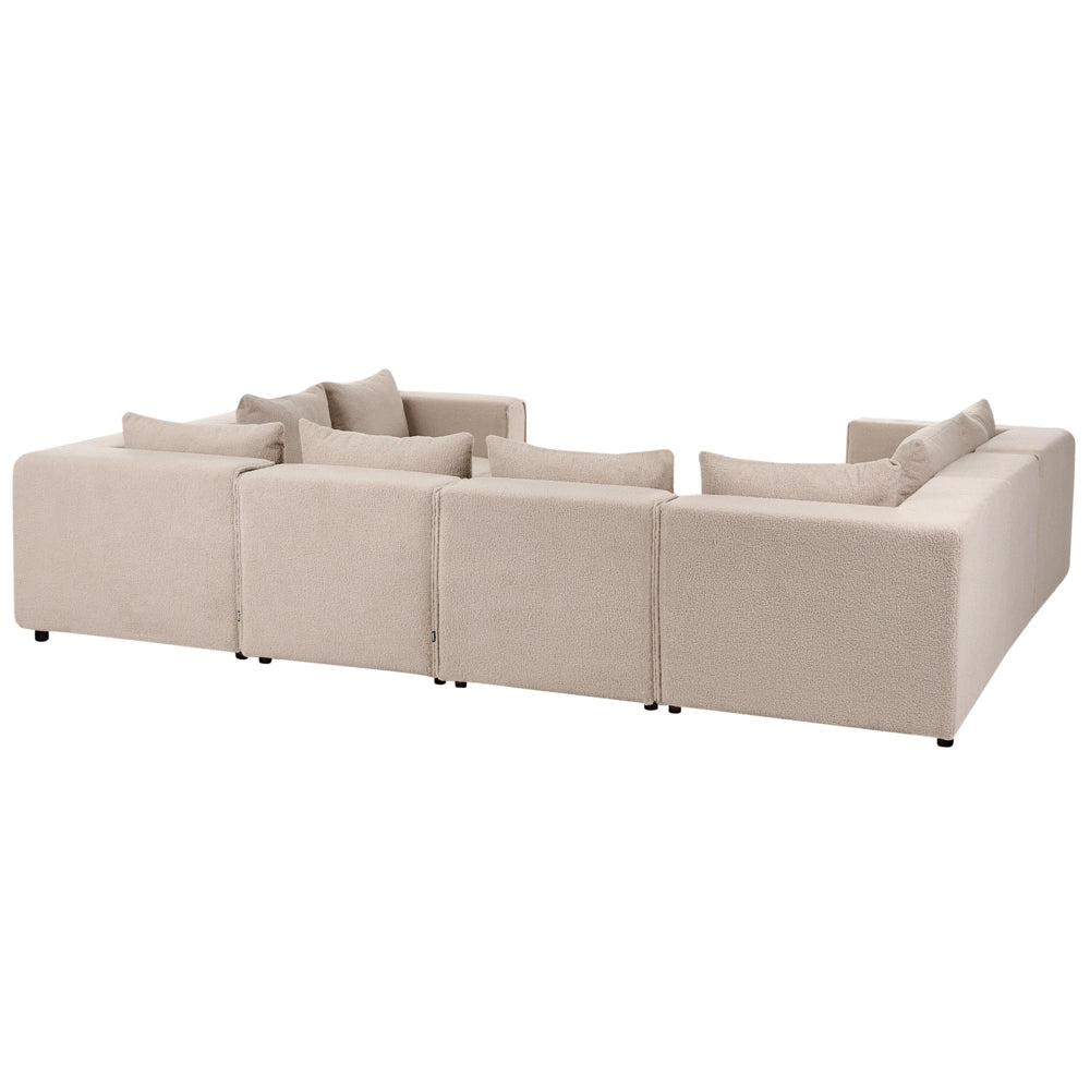 Divano modulare a forma di U in bouclé beige rivestito in stile moderno