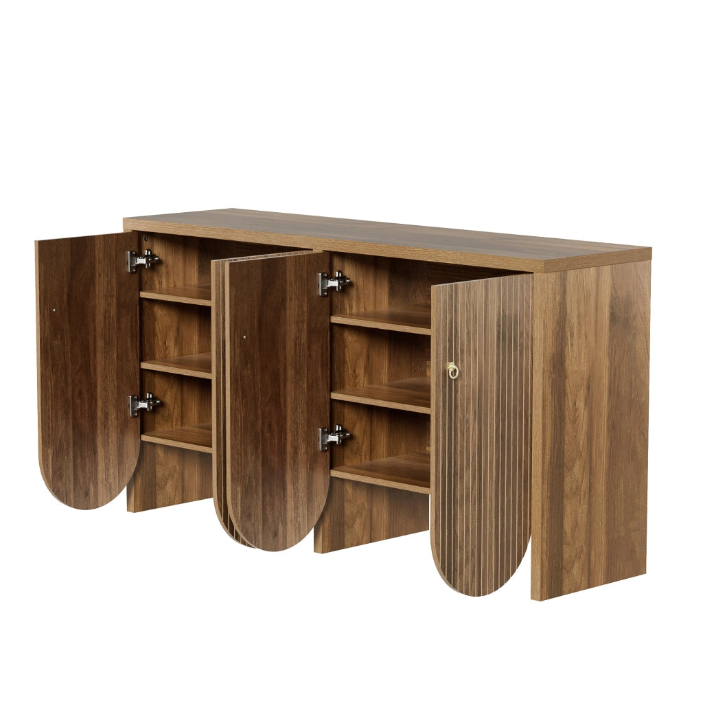 Credenza in MDF effetto noce con 4 ante, 147x40x80 cm