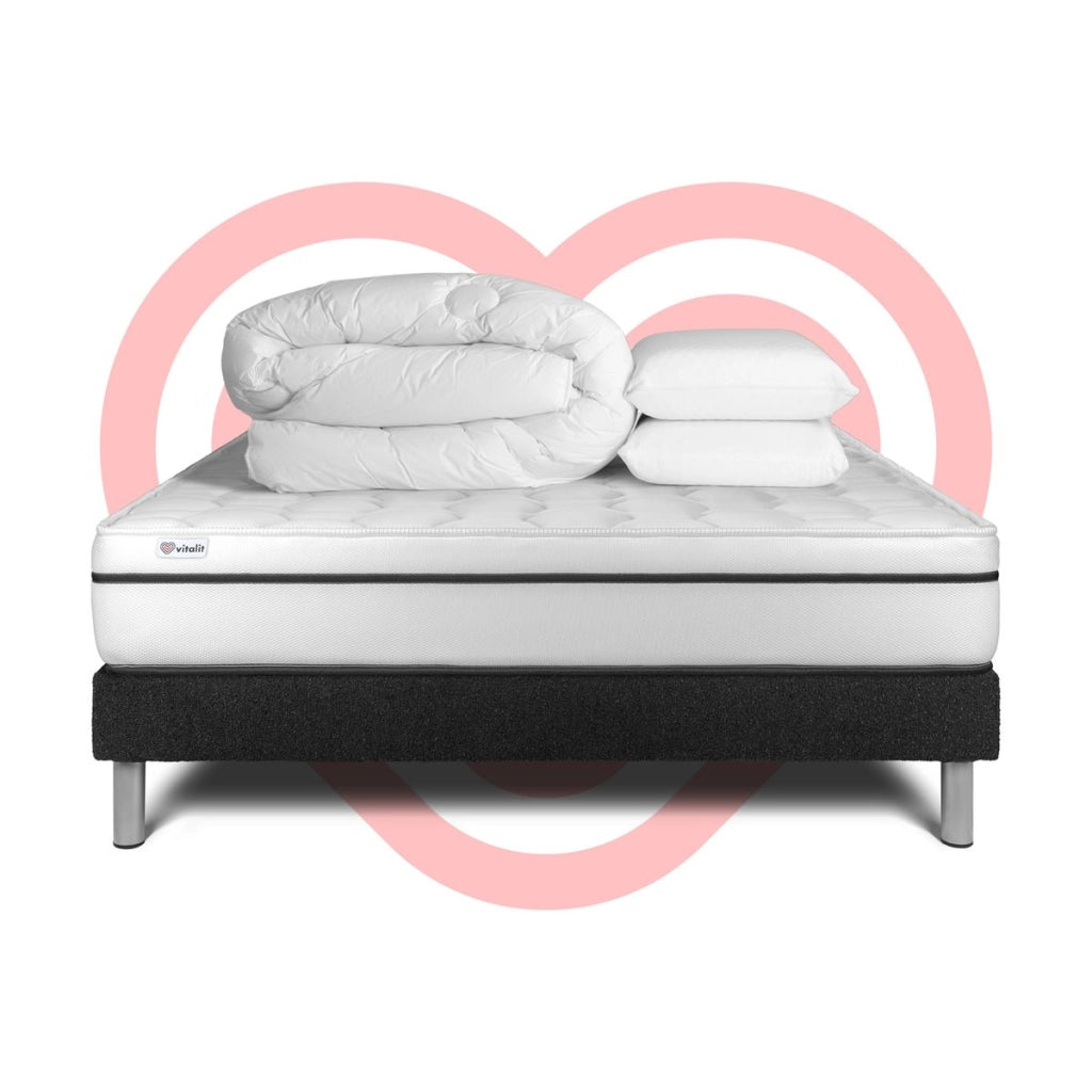 Pacchetto letto completo - Materasso 200x200cm + Box spring con doghe (kit) + 2 cuscini + Piumino - Vital Spa