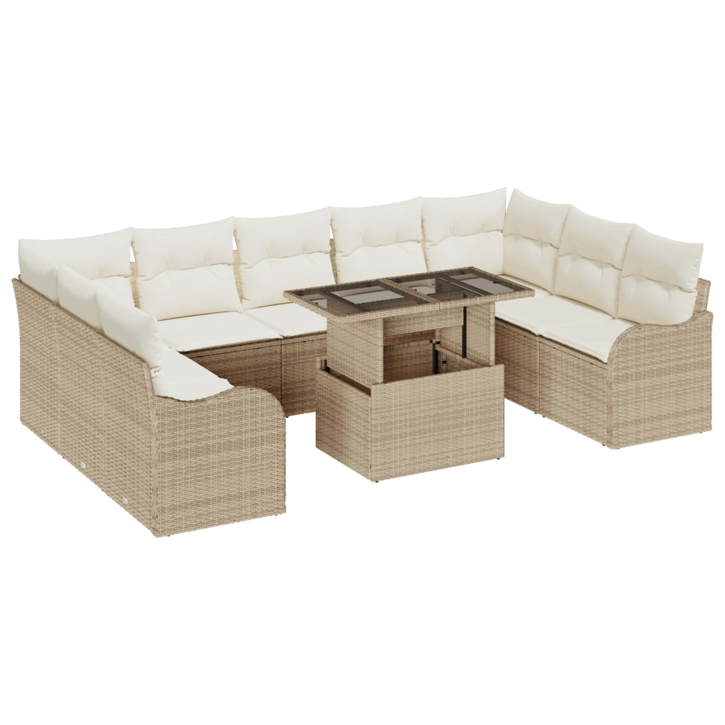 Set di divani da giardino  10 pezzi con cuscini beige rattan poliestere