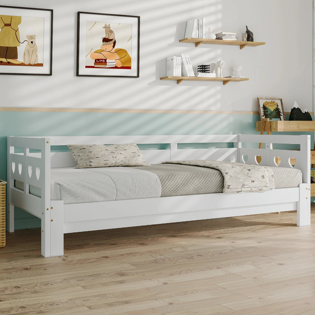 Letto estraibile 90 × 190 cm con secondo letto, struttura a cuore, senza materasso, legno bianco