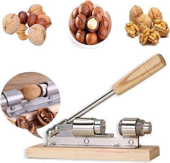 Kraker per noci, forza manuale noci kraker, noci di pecan kraker, tappo di noce di walnuts, tavolo di apertura di cucina con base in legno e manico per noci di pecan, noci di ciliegio, mandorle noci di walnuts