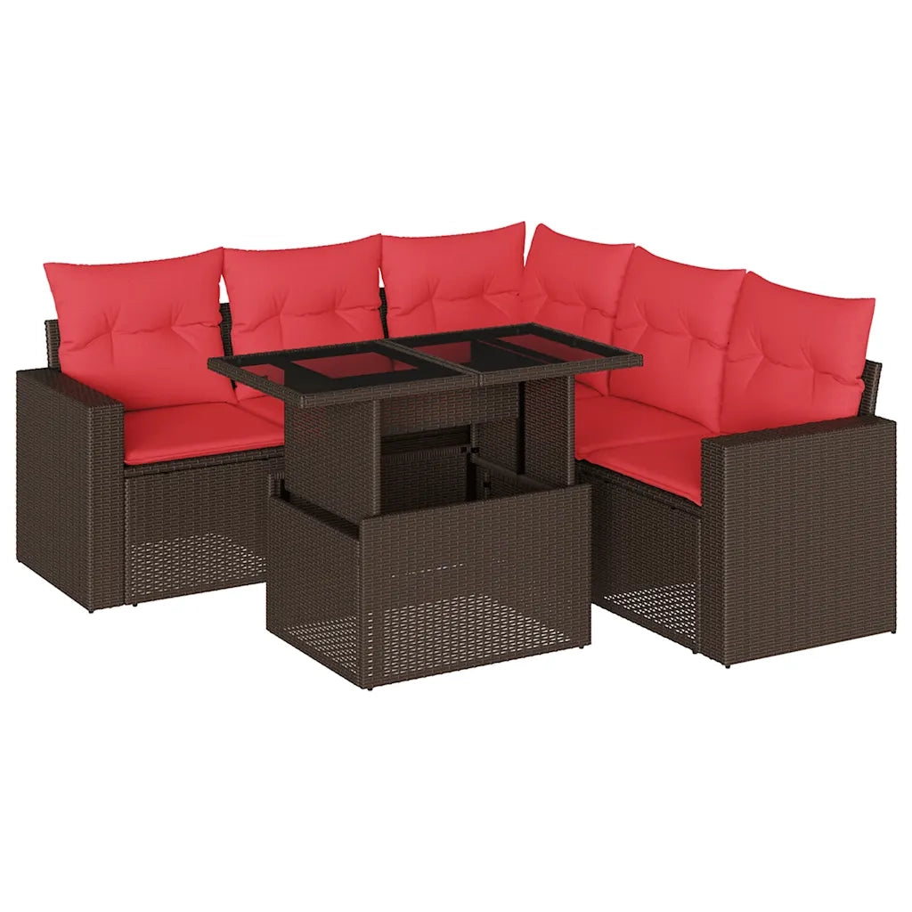 Set Divani da Giardino 6 pz con Cuscini Marrone in Polyrattan 3267274