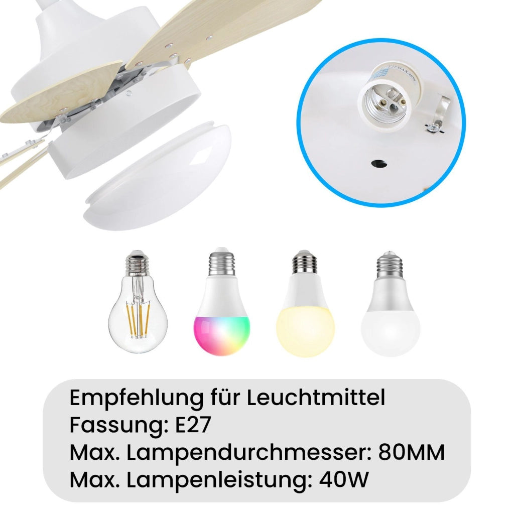 ZMH Ventilatore a Soffitto con Luce e Telecomando 6 Pale 75 cm Silenzioso per Camera da Letto e Cucina Senza Lampadina