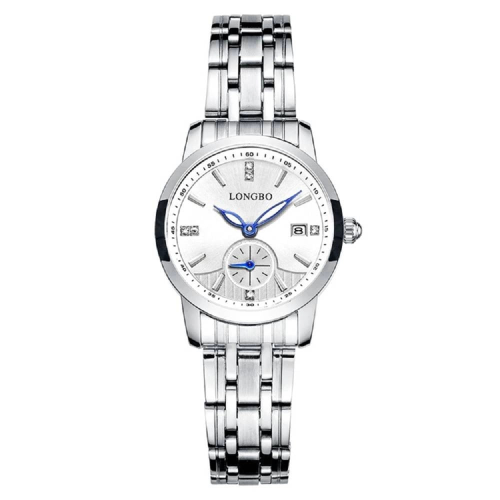 Trade Shop - Orologio Uomo Donna Longbo 80436 Analogico Data Acciaio Silver Bianco Lancette Blu -