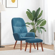 Divano Sedia-Poltrona Relax con Poggiapiedi Blu in Velluto 588347