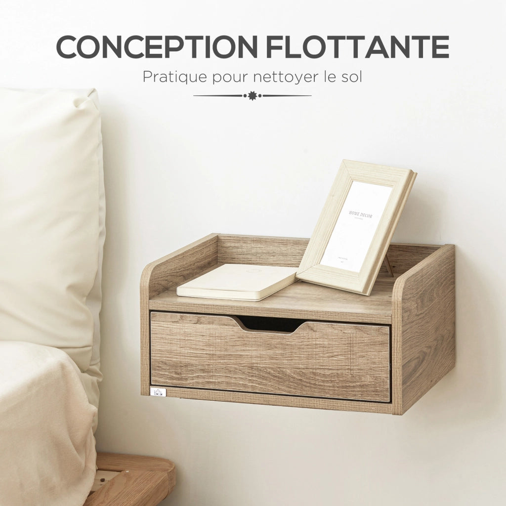 Comodino sospeso set 2 pezzi ¨C Xylo ¨C legno effetto naturale con cassetto 40x30x19,5 cm