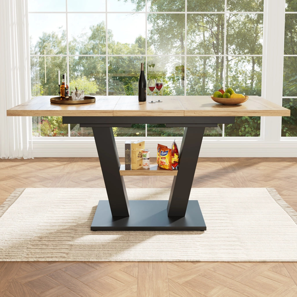 Tavolo da pranzo allungabile per 6-8 persone con piano estensibile in MDF e metallo nero e naturale 118 × 70 × 75 cm