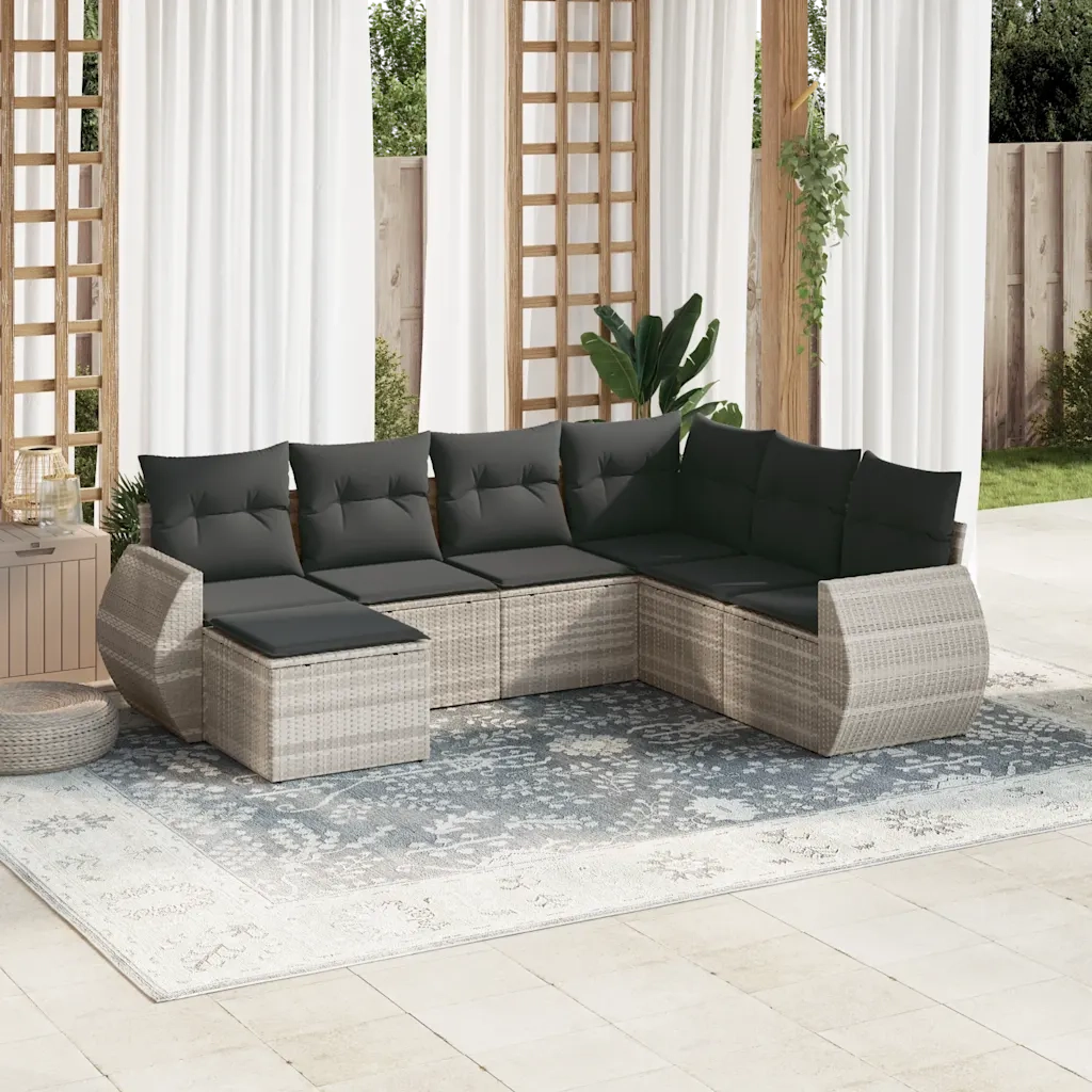 Set Divani da Giardino 7pz con Cuscini Grigio Chiaro Polyrattan 3254039