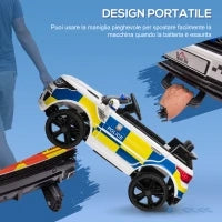 Macchina Elettrica per Bambini della Polizia, 12V Auto Elettrica per Bambini con Telecomando, Sirena Luci Attacco USB per Musica, 110x68x52cm, Bianco