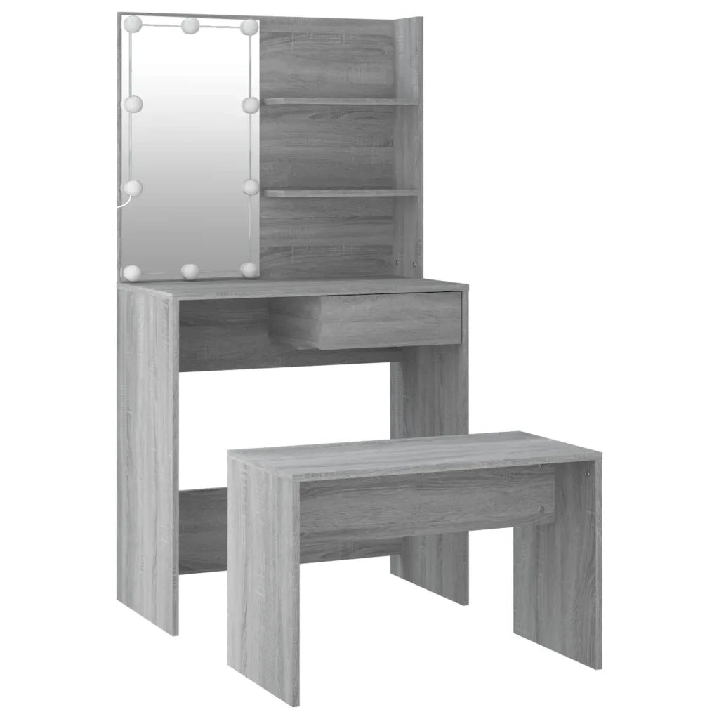 Set Tavolo da Toeletta con LED Grigio Sonoma Legno Multistrato 3114113
