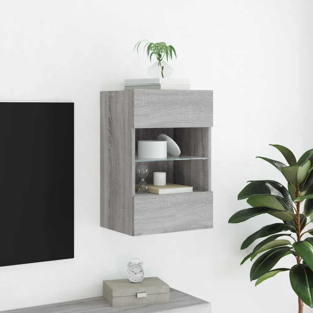 Mobile TV a Parete con Luci LED-Mobile TV a Muro Grigio Sonoma 40x30x60,5 cm