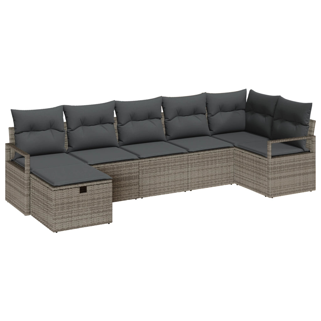 Set di Divano da Giardino da 7 Pezzi con Cuscini Grigio Polyrattan