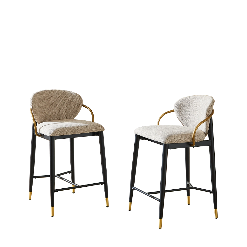 Set 2 Sgabelli da Bar Regolabili in Altezza ¨C MINIMAL ¨C Chenille Marrone Chiaro, Struttura Nero-Oro
