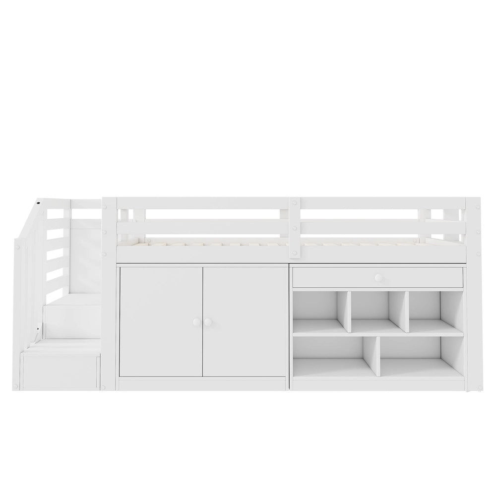 Letto Multifunzione per Bambini in Legno con Cassetti e Scrivania ¨C MINIMAL ¨C Bianco 90x200